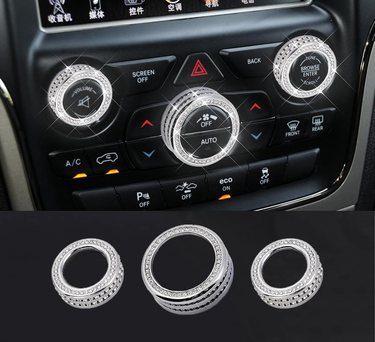Bling AC Air Conditioner Volume Tune Knob Cover Fit for Dodge Challenger,Charger,RAM,Chrysler 300/300S,for Jeep Cherokee Grand Cherokee. (Silver 1)