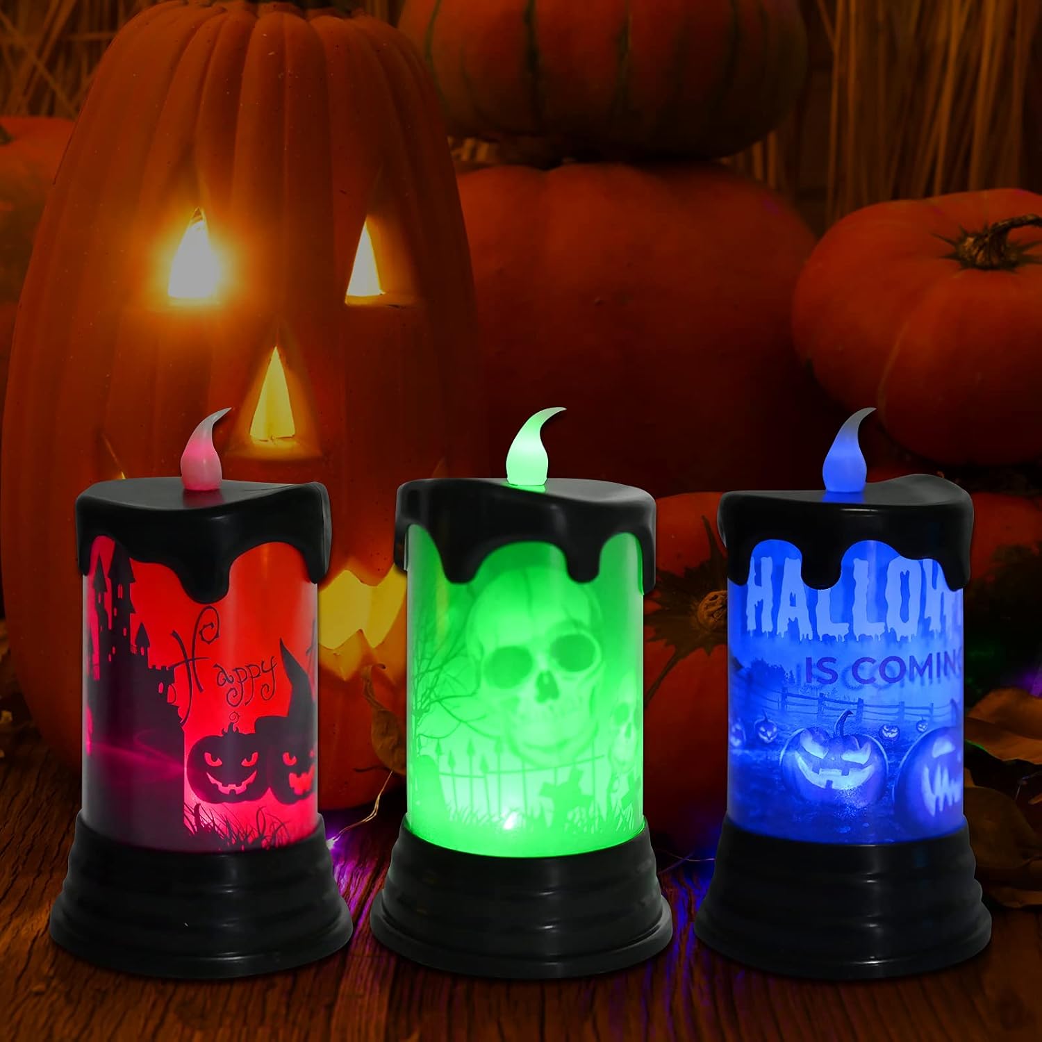TSLBW 3 Pieces Halloween Flameless Candle Light up Halloween