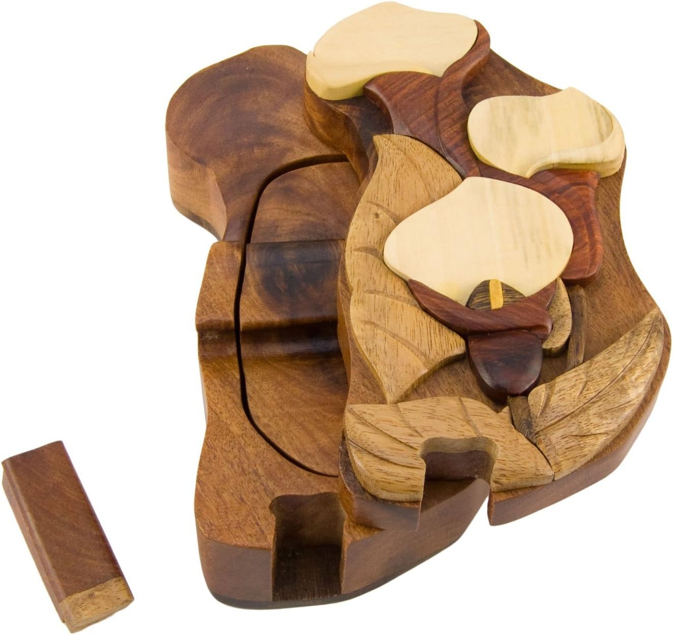 Calla Lily Handmade Carved Wood Intarsia Puzzle Box