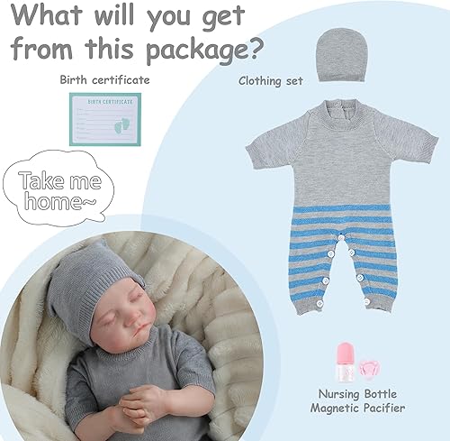 Miniatura 6 de Muñecas de bebé Reborn de 18 pulgadas, muñeca realista de bebé como durmiendo para niñas y niños con un oso de juguete, muñecas para niñas con