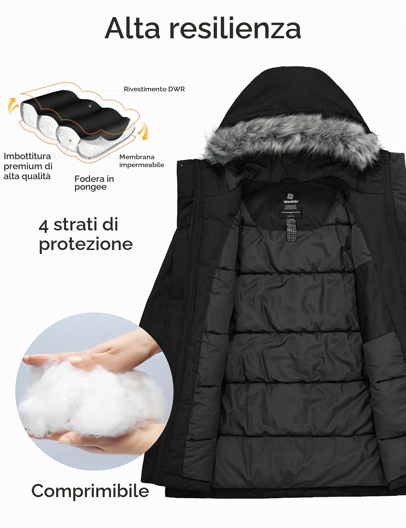 Wantdo Cappotto Caldo Lungo Invernale Parka con Cappuccio in Pelliccia Sintetica Antivento Giacca Slim Fit Idrorepellente Giubbotto Casual Outdoor Donna