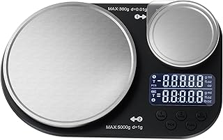 Balanza de cocina de plataforma dual, balanza digital para alimentos con capacidad de pesaje de hasta 5 kg y 300 g, balanza digital con bandeja de pesaje de acero inoxidable, ideal para cocinar