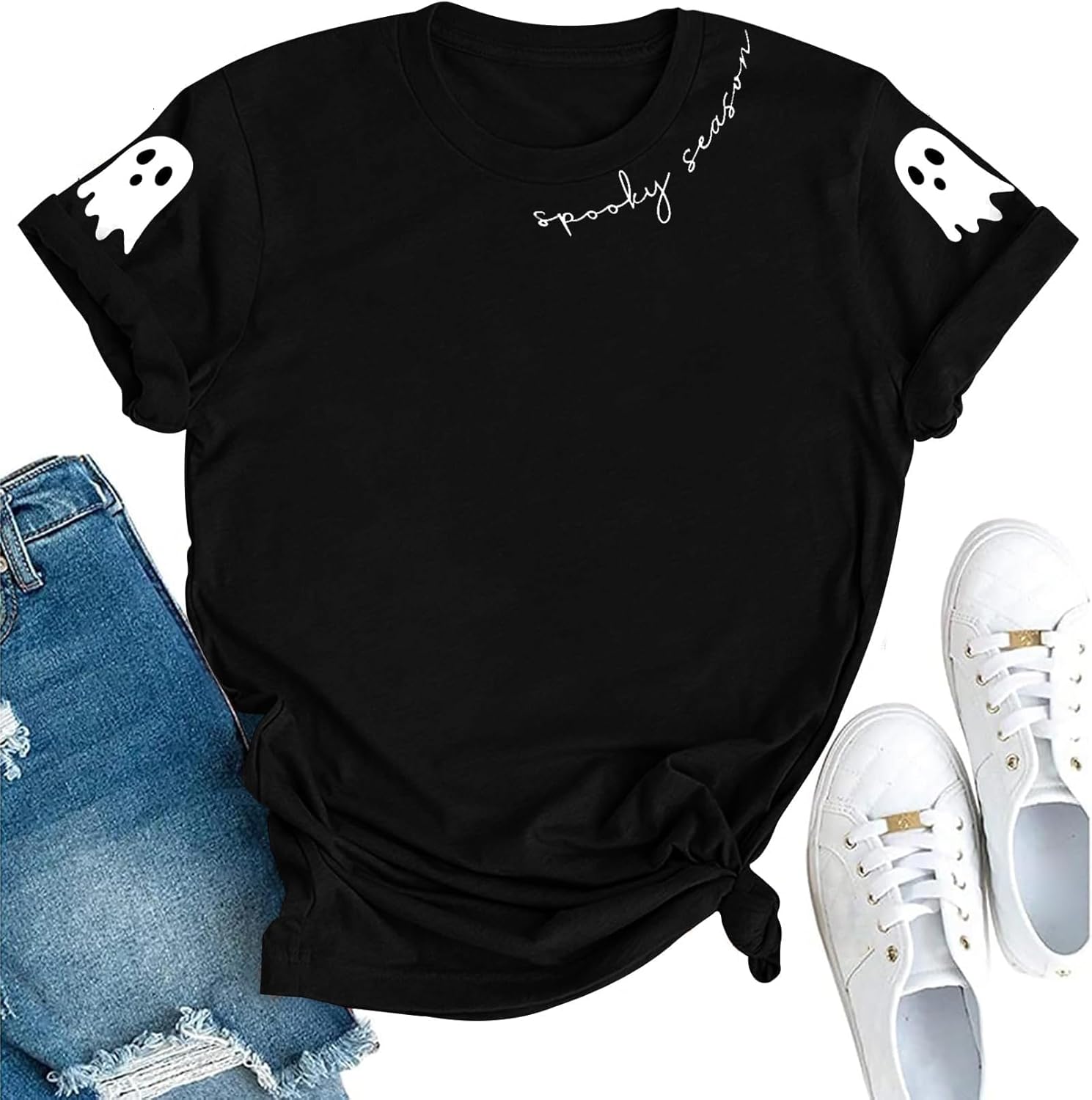 Halloween Shirts Spooky Season Shirt Women Cute Ghost V Neck Shirt Fall Holiday Matching Tops - Image 8