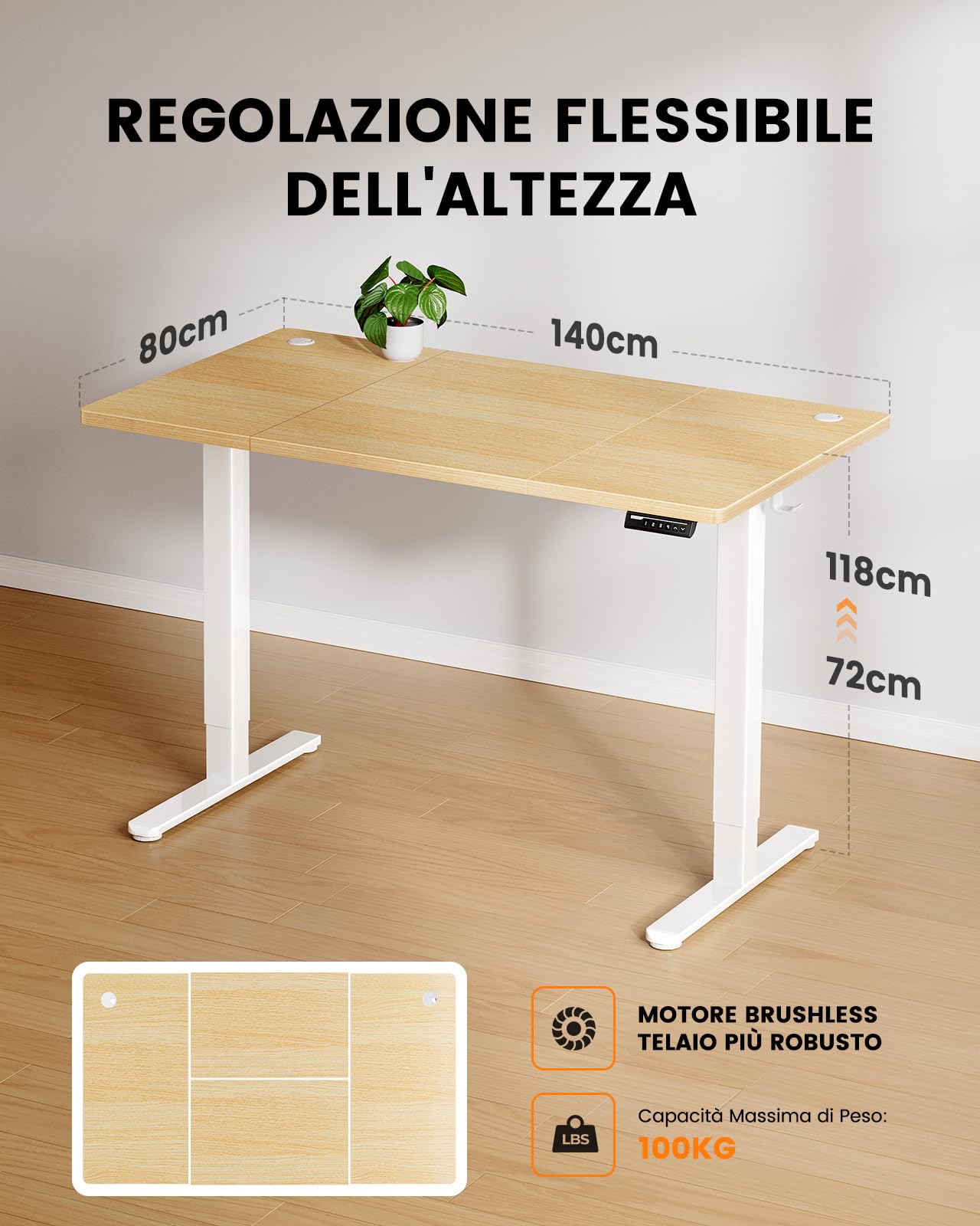 ErGear Scrivania elettrica regolabile in altezza, 140 x 80 cm, portata 100 kg, con motore senza spazzole avanzato, funzione silenziosa, robusto telaio in metallo