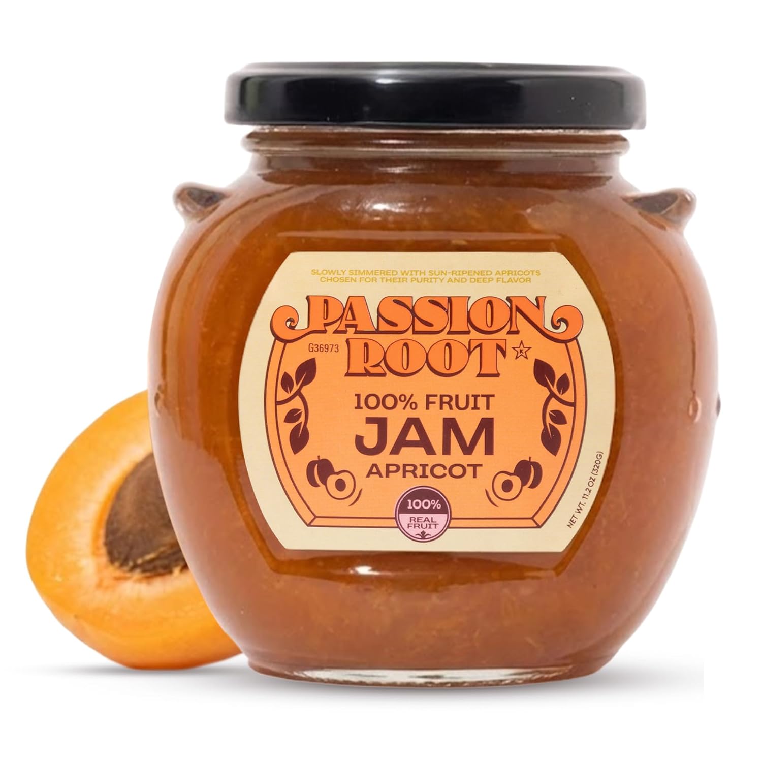 Passion Root All-Natural Apricot Jam - No Added Sugar, Preservative-Free, Non-GMO Gluten-Free Preserves for Charcuterie 11.2oz