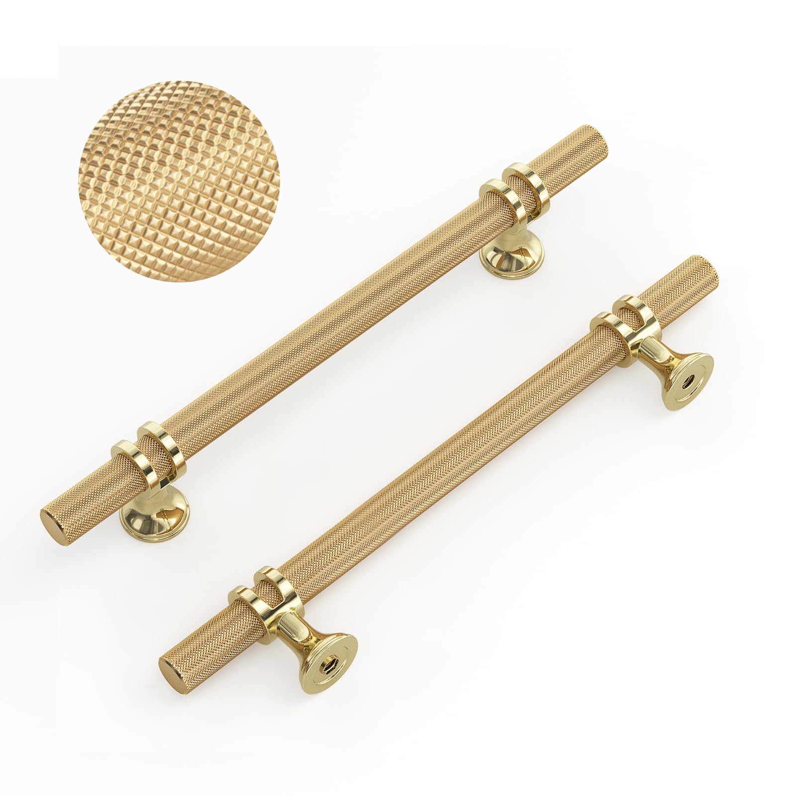 LONTAN 5 Pack Gold Kitchen Handles 160mm Gold Cupboard Handles, Knurled Grip, Aluminum Alloy Hardware for Furniture, Cabinet, Drawer, Wardrobe, Dresser