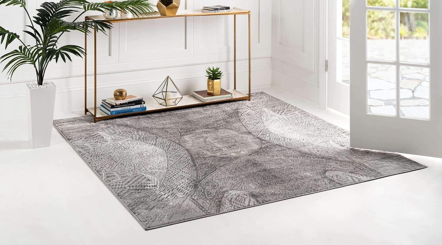 Unique Loom Sofia Collection Area Rug - Albert (6' 1" Square, Dark Gray/ Gray)