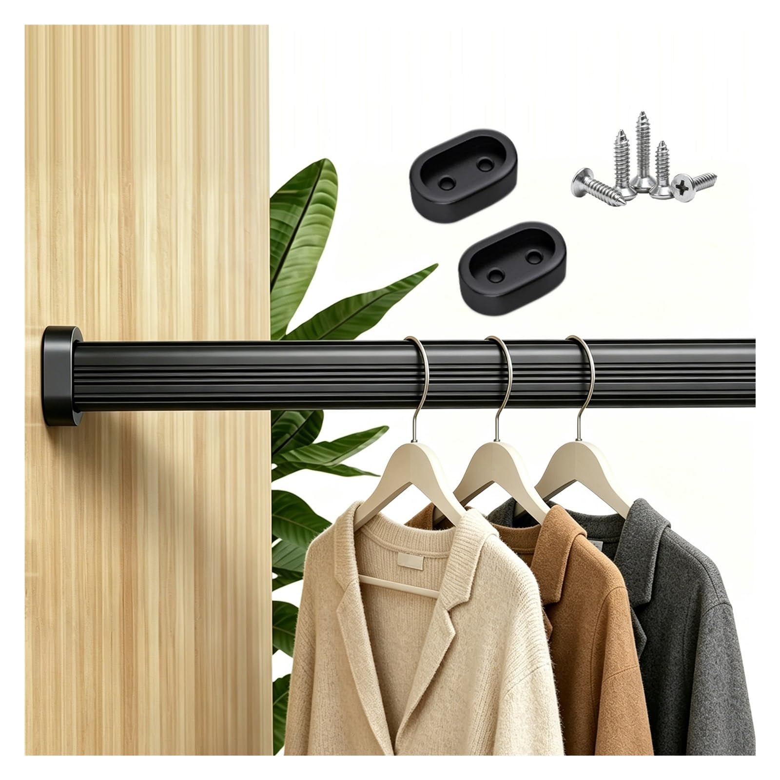 Customizable Closet Clothes Rod for Laundry/Hotel/RV, No Rust Garment Bar with Non-slip Silent Strip, Detachable Square Wardrobe Rods Custom(Black,Closet Width 35"/88.9cm)
