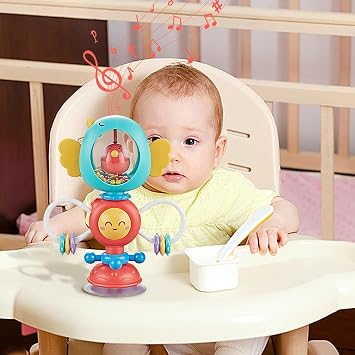 Suction Cup Toy – 20x16x6cm Rattle Spinner, ABS Sensory Toy, High Chair Tray Suction Rattle Toys with Teether surfacee Fine Motor Activity | for Feeding Table, Play Tray and toddlerr light