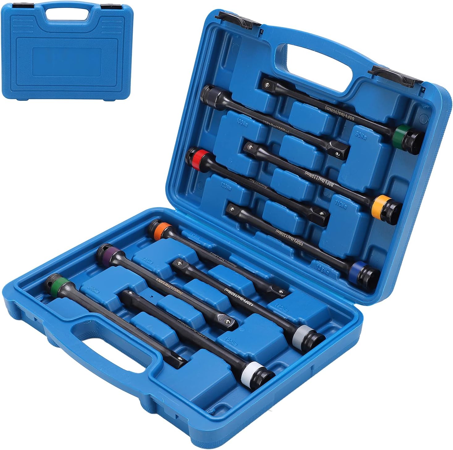 Torsion Limiting Extension Bar Set Heavy Duty Durable Molybdenum Steel Color Coded 10Pcs Toolkit for Universal Automotive Mechanical Work