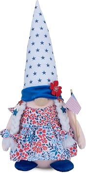 Designstyles Dabney Lee Americana Plush Gnome with Polka Dot Hat & American Flag 4th of July Gnomes 4th of July Decor Gnome Party Decorations for Home Americana Home Decor