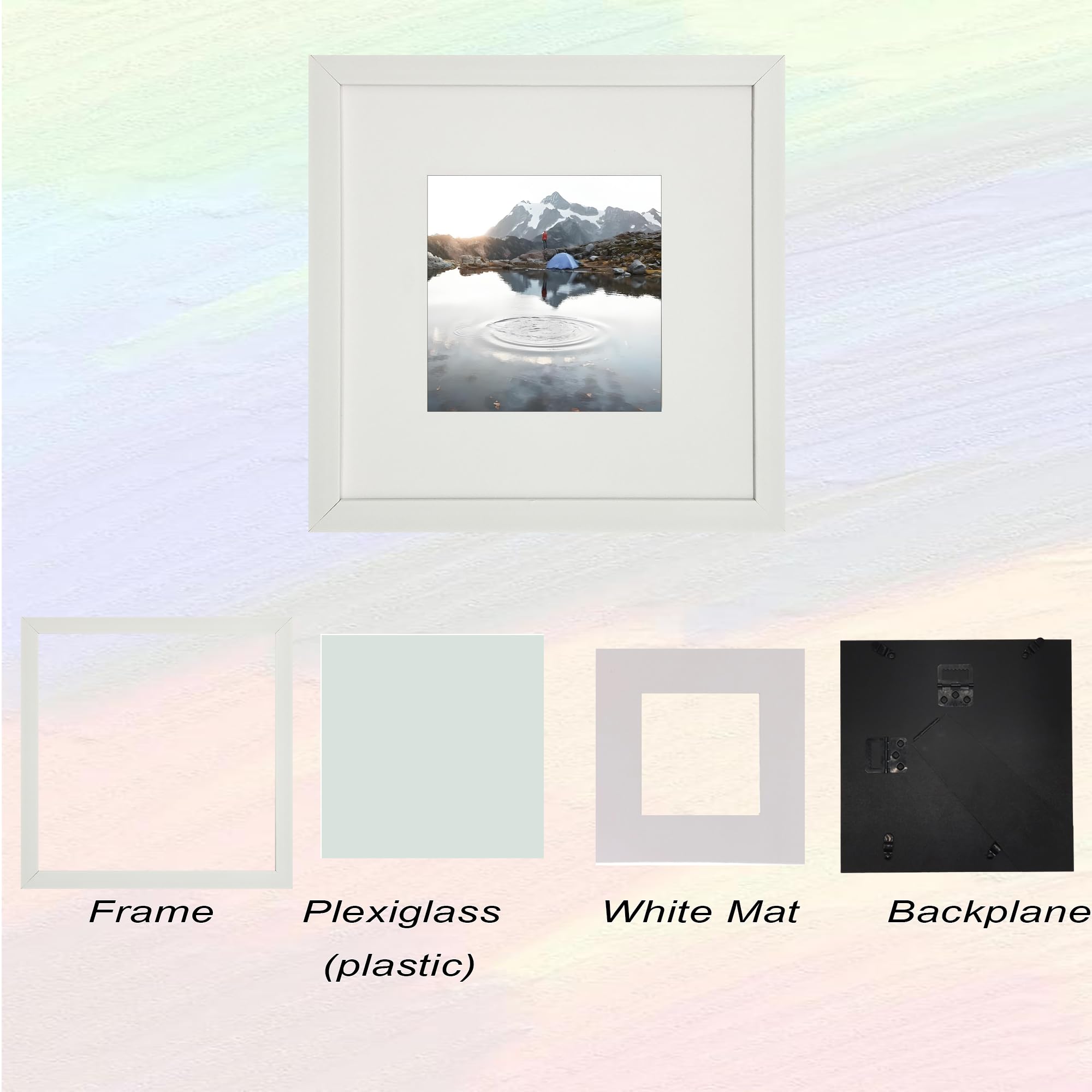 Hampton Frames | Photo Frame | 8x8 (20x20cm), White, Square, Deep Profile MDF | Acrylic Aperture, Freestanding Or Wall Mount | Display For Photos