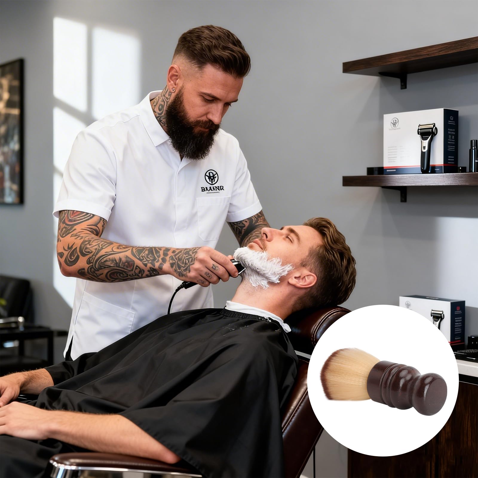 Pennello da Barba Spazzola Barbiere per Salone,Pennello Professionale per Talco, Barbiere Collo Spazzola Spazzola Barba per Barber Shop,Spazzola Professionale per Parrucchieri/Barbiere in Legno