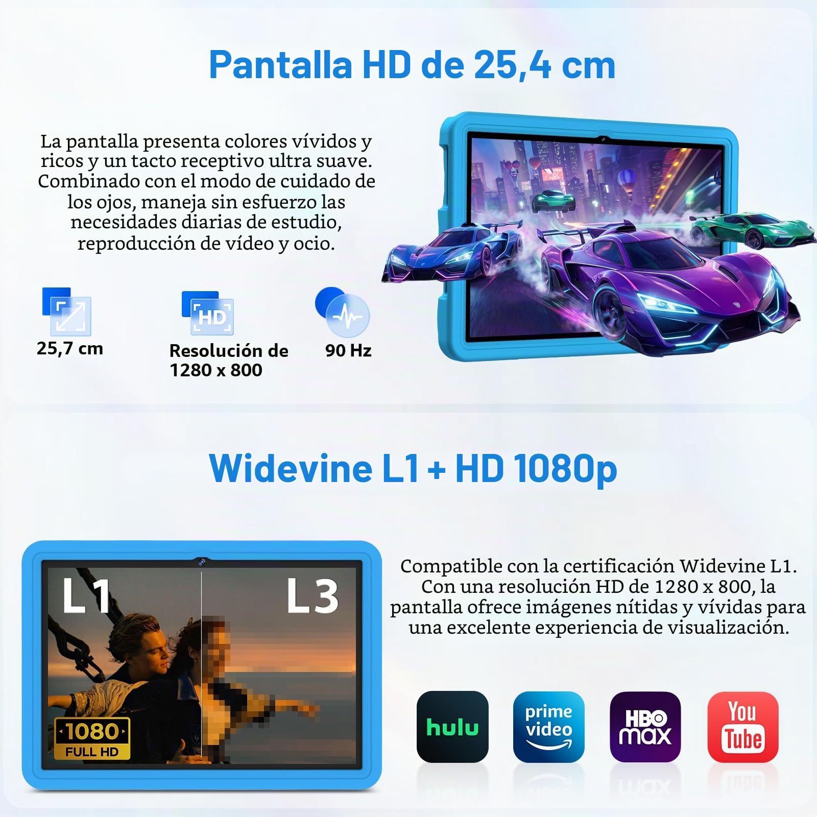DMOAO Tablet para Niños 10 Pulgadas Android 15 con 30 GB RAM, 5G WiFi 6, Control Parental, 8-Core, 8MP + 5MP, 6000 mAh, Tablet Infantil con Funda Protectora EVA + Soporte 360° Giratorio, Zafíreo