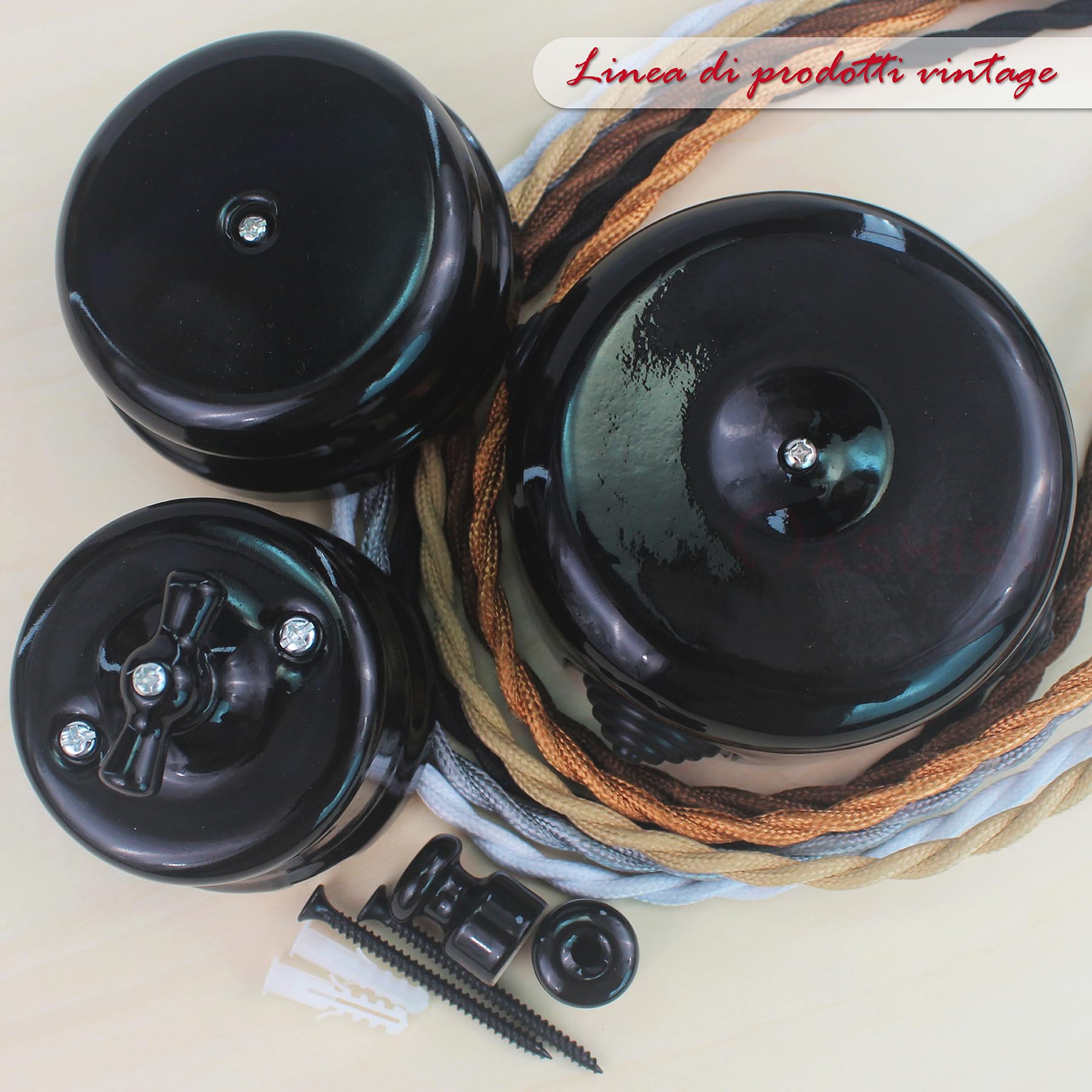 Lot de 3 Boîte de Dérivation en Porcelaine, Noir, Ø 78 mm