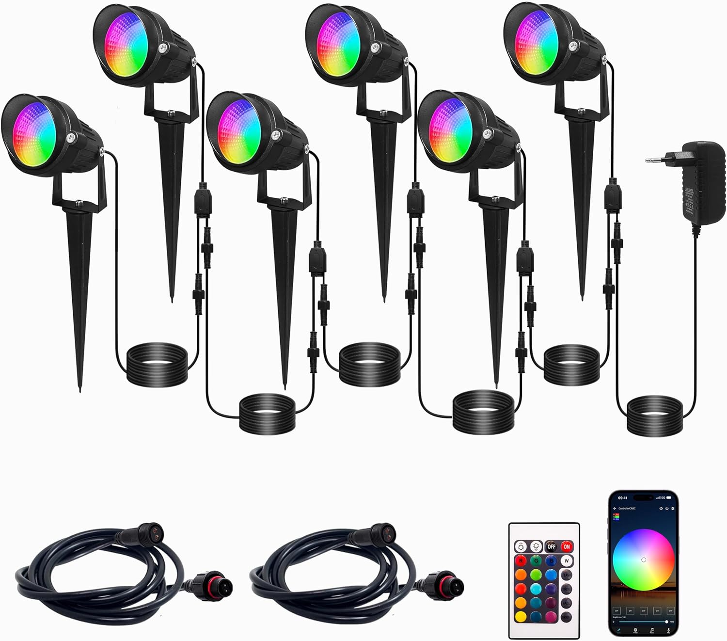 OUSIDE RGB Gartenstrahler LED Erdspieß,12V 6W LED Gartenbeleuchtung Mit