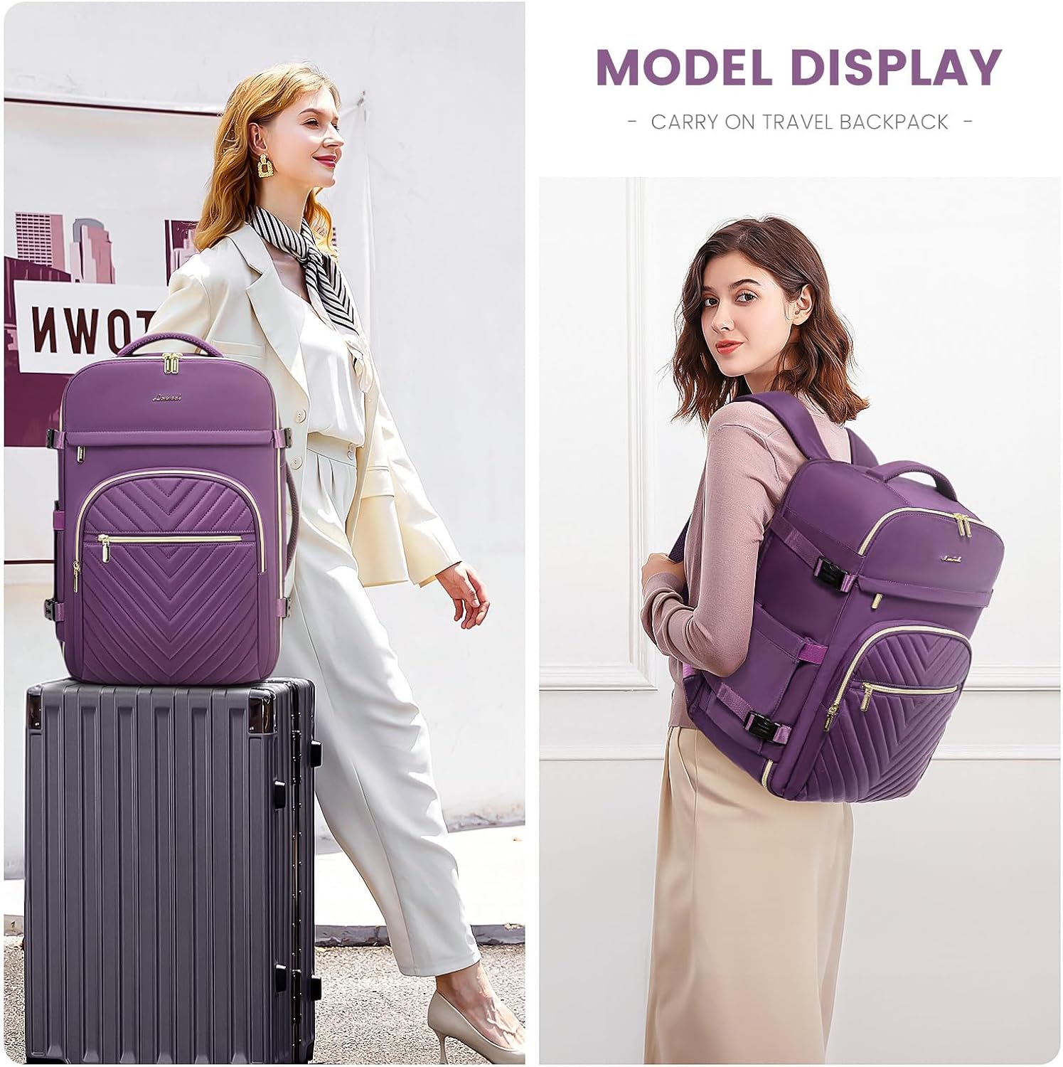 LOVEVOOK Large Travel Backpack for Women, TSA Carry on Backpack for Airplanes, 40L Personal Item Travel Bag fits 17" Laptop, Waterproof Carry on Bag Flight Approved with 4 Packing Cubes