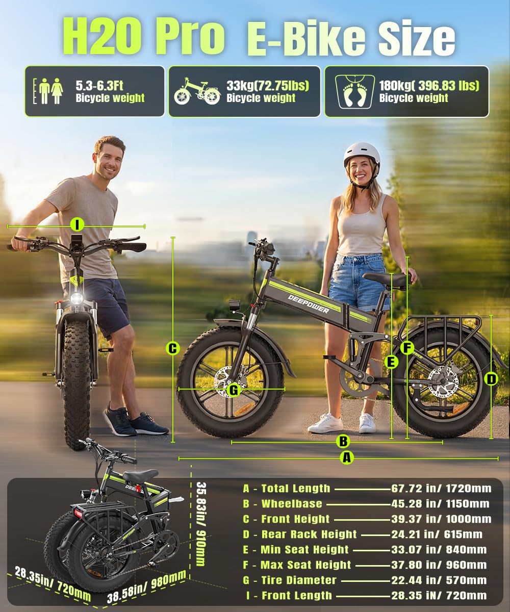 Składany rower elektryczny DEEPOWER A1 | Rower elektryczny 20” x 4.0 Fat Tire | Wymienny akumulator 48V 20Ah | Silnik elektryczny 250W | 57Nm | 7 biegów | Miejski rower elektryczny