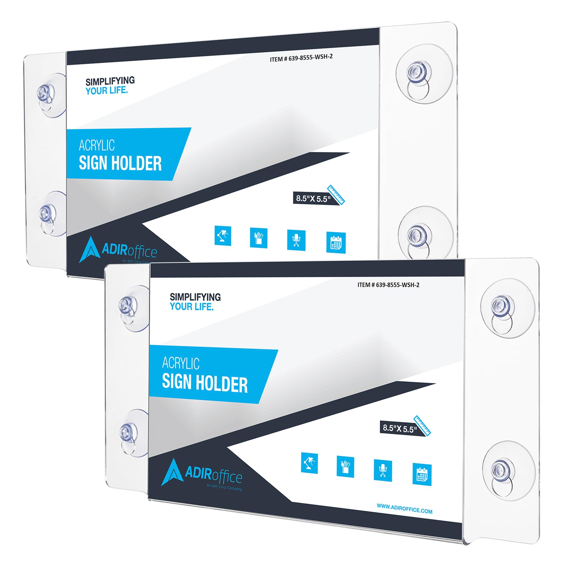 Adir Acrylic Sign Holder – Window Sign Holder with Suction Cups for Advertising and Promotion, Wall-Mount Display Frame, Clear Sign Holder Stand for