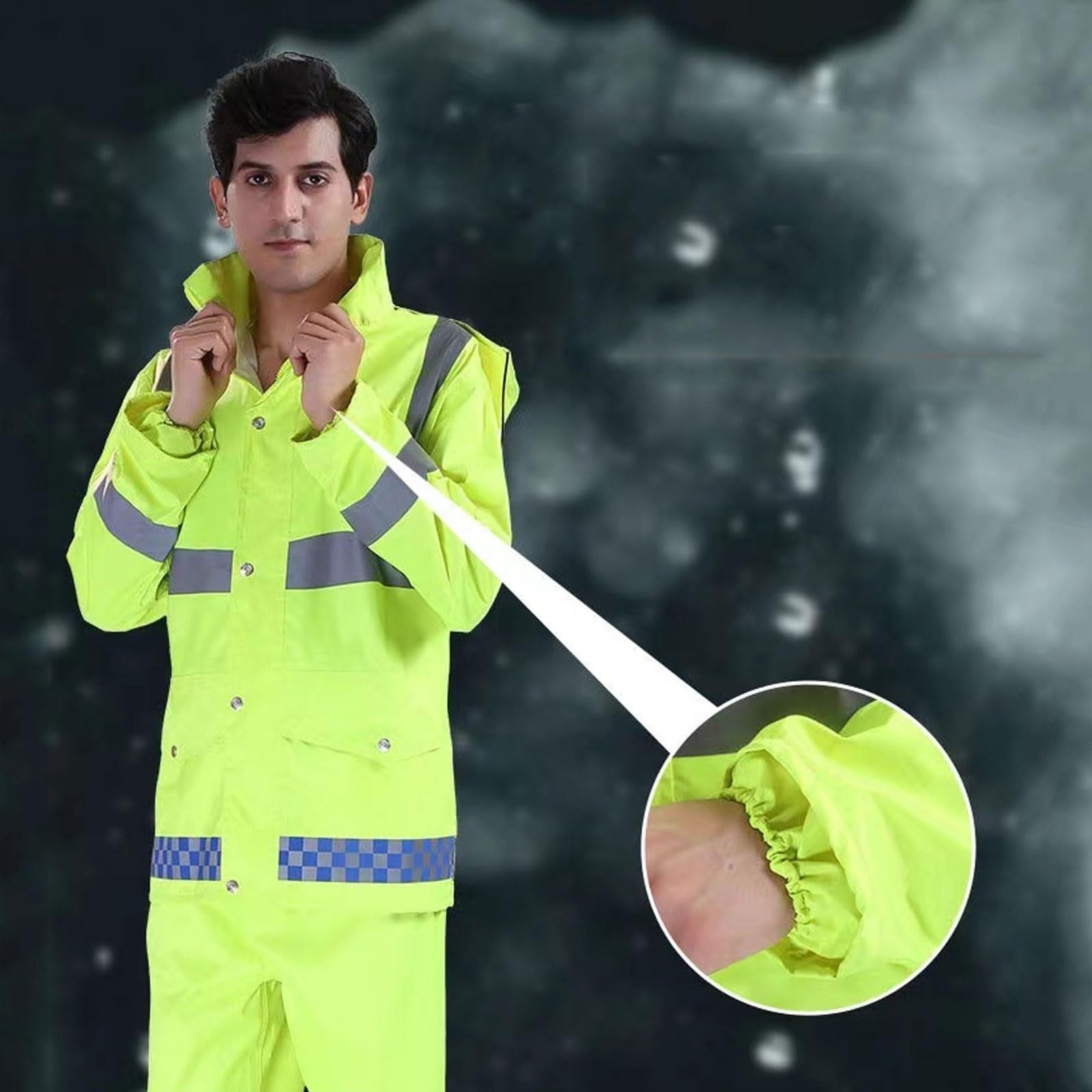 Traje de lluvia reflectante verde for hombre, conjunto chaqueta y pantalón motociclista doble capa, impermeable dividido for adultos