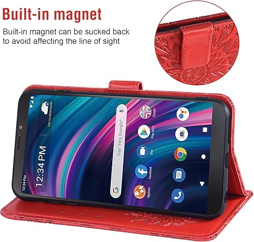 Miniatura 3 de Asuwish Funda para teléfono BLU View 3 B140DL con protector de pantalla de vidrio templado y piel de girasol, delgada, soporte para tarjetas,