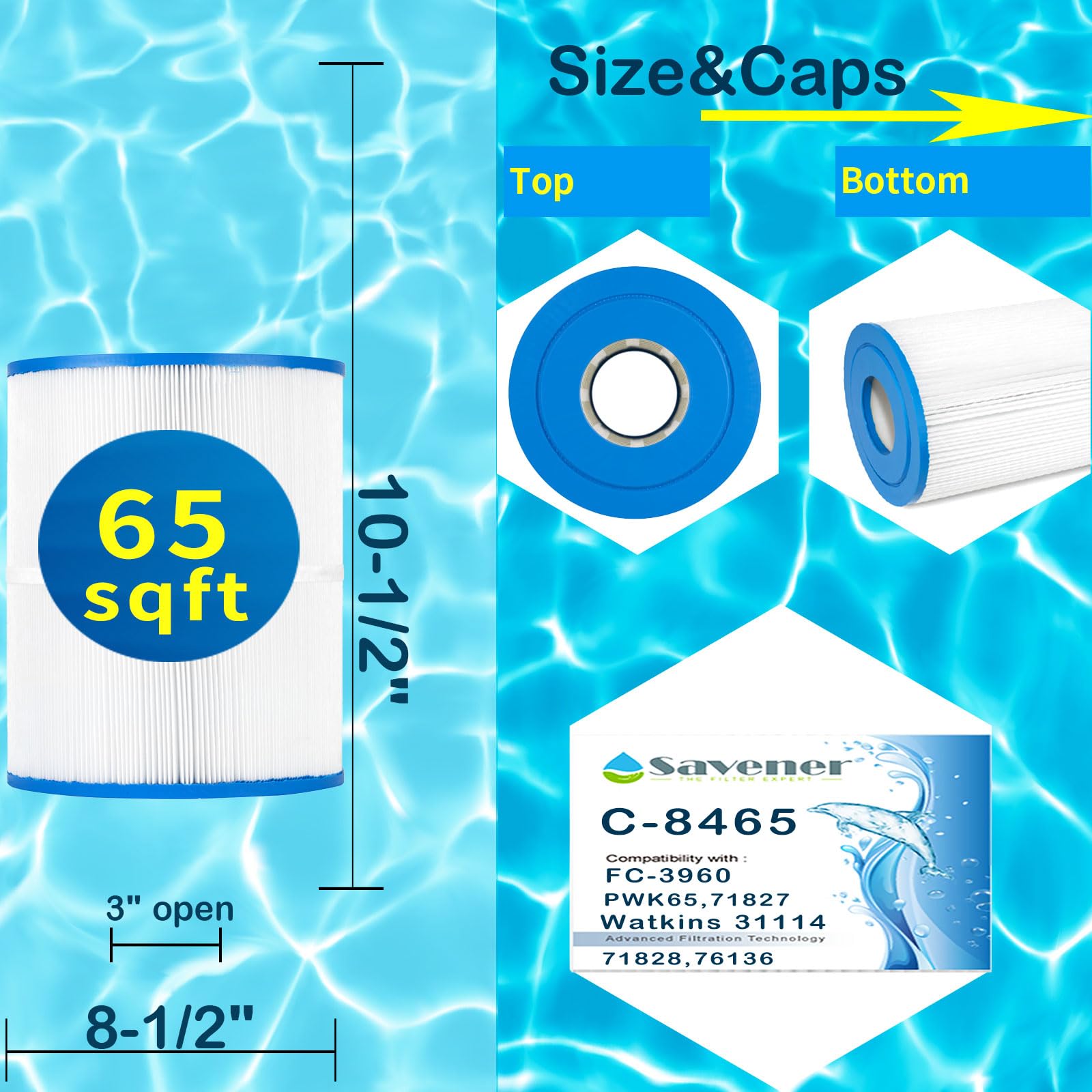 C-8465 Spa Filter Cartridge Replacement for Watkins 31114, Hot Spot Spa Filter, FC-3960, 71827, 71828, 80651, Watkins 65 sq.ft. 2 Pack