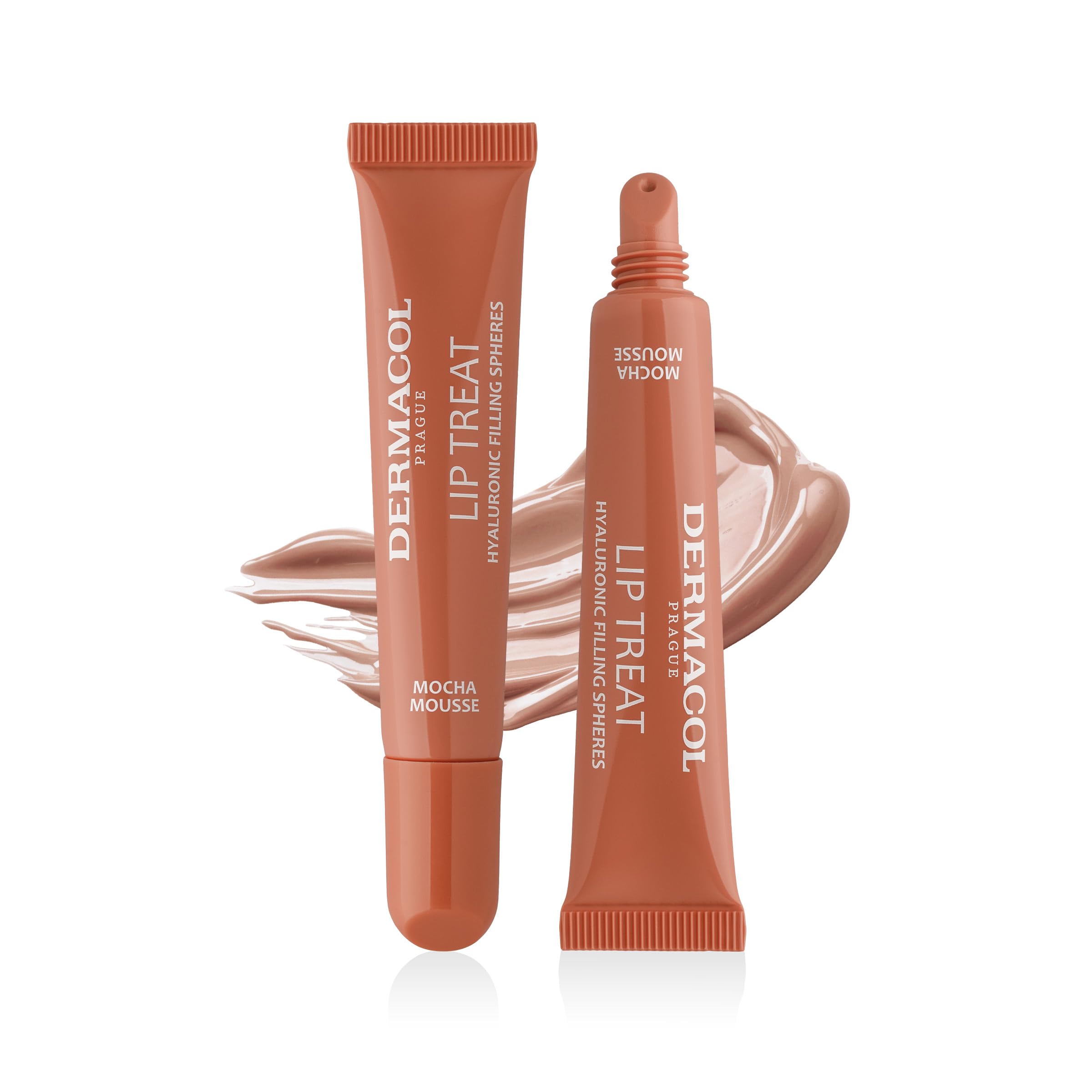Dermacol Lip Treat Hyaluron-Füllkügelchen-Lippenbalsam - Vegane Feuchtigkeitspflege mit Melting Touch Textur, glänzendem Farbton, 10 ml (8. Mocha Mousse)