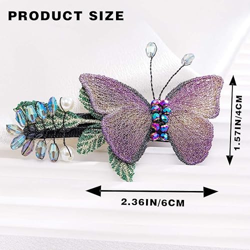 Miniatura 5 de Pinzas para el pelo de mariposa con diamantes de imitación, pasadores bordados, accesorios para el cabello, tocado de boda, pinzas coreanas para el