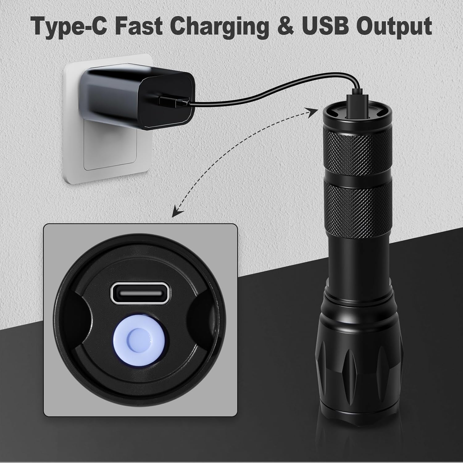 JINIU Rechargeable LED Flashlight, Bright Tactical Torch High Lumens, White Light, Waterproof Handheld Zoomable Flash Light, Gifts for Men, Hunting Camping Essentials Gear