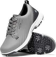 FitVille Men's Wide Golf Shoes with Replaceable Spikes, Arch Support & High-Rebound Cushioning for Long-Distance Walking Grey