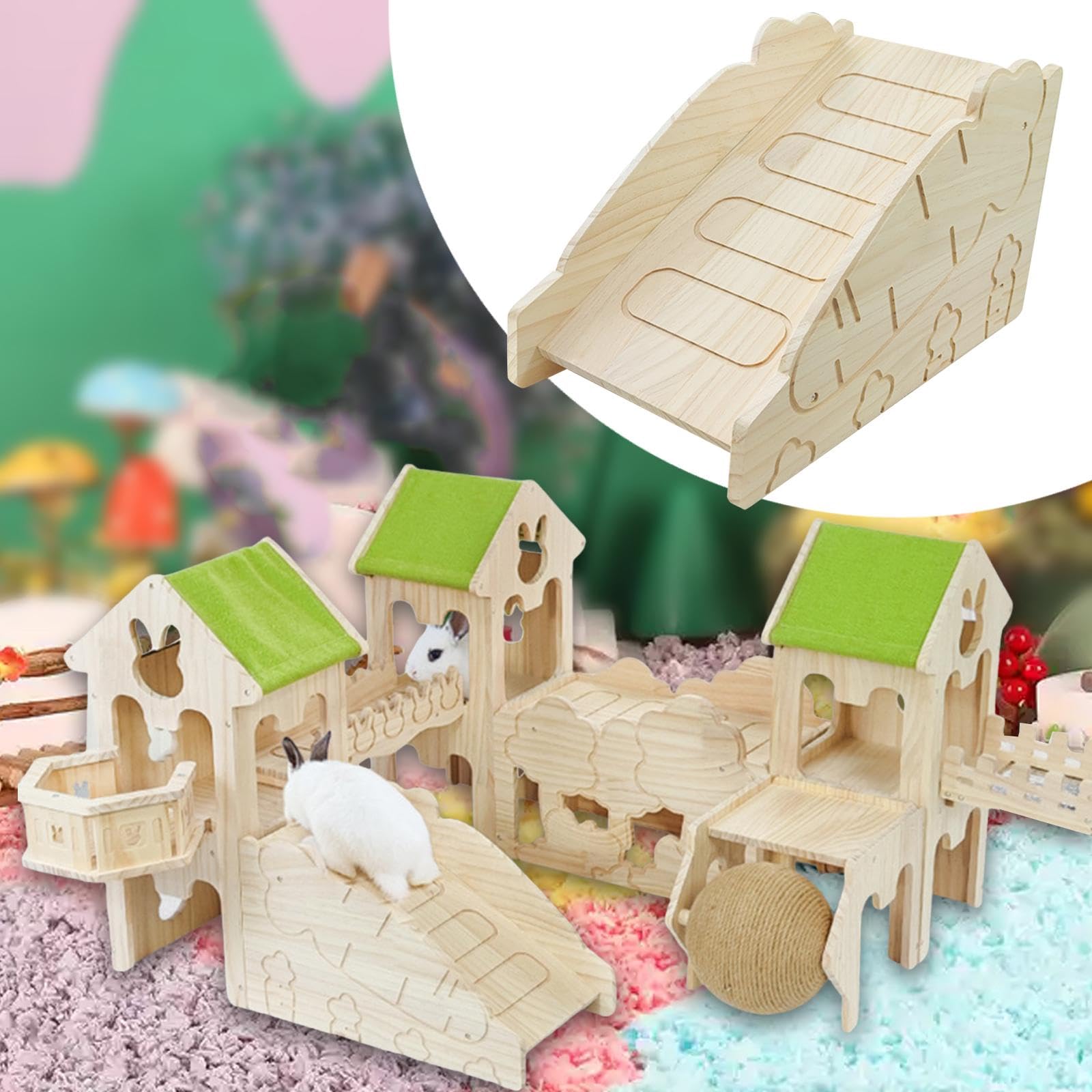 Nido para Dormir de Madera, Refugio para hámsteres y Conejos, Juguete Interactivo, Style H