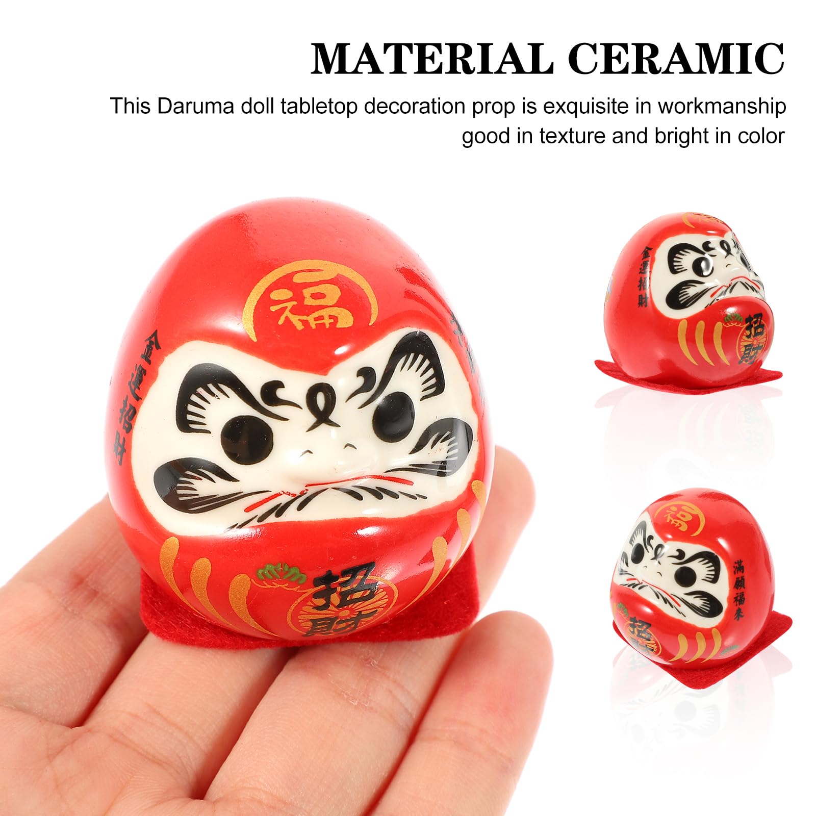Amosfun Ceramica Figurina Giapponese Portafortuna 1.85 Pollici Decorazione Feng Shui Rosso