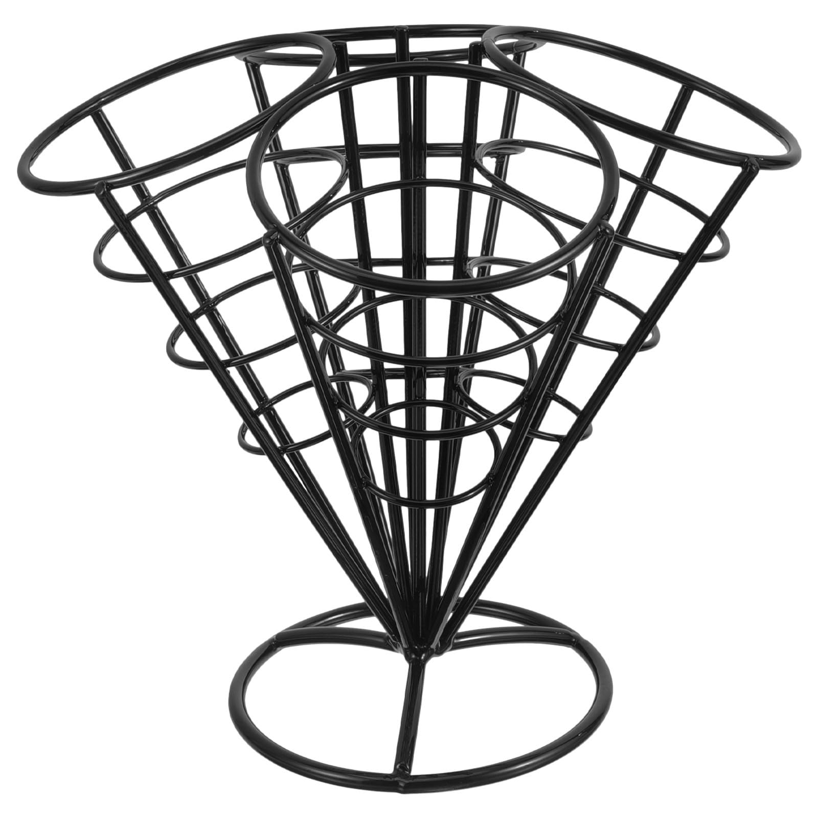 Support porte-frites en acier inoxydable noir avec panier conique 4 trous