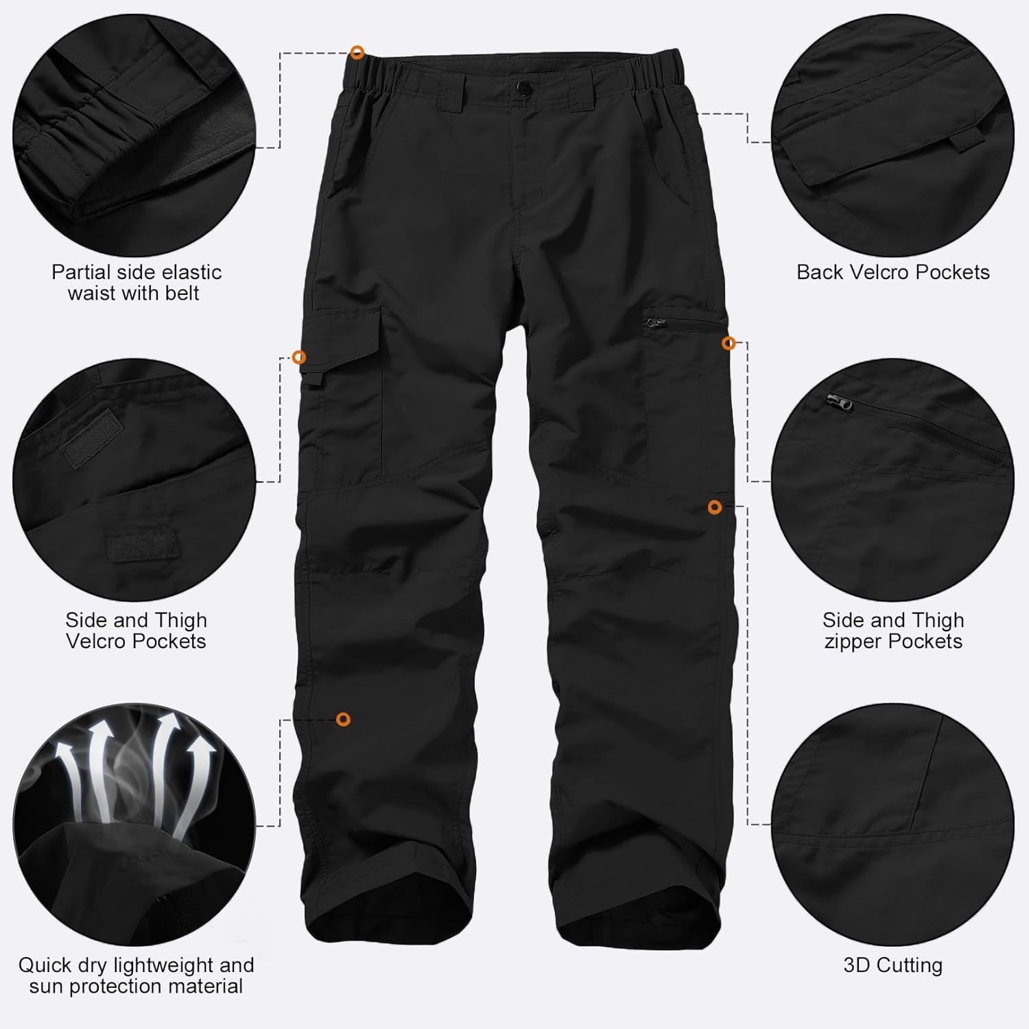 Mens Hiking Pants Quick Dry UPF 50 Travel Fishing Safari Cargo Pants Boy Scout Pants
