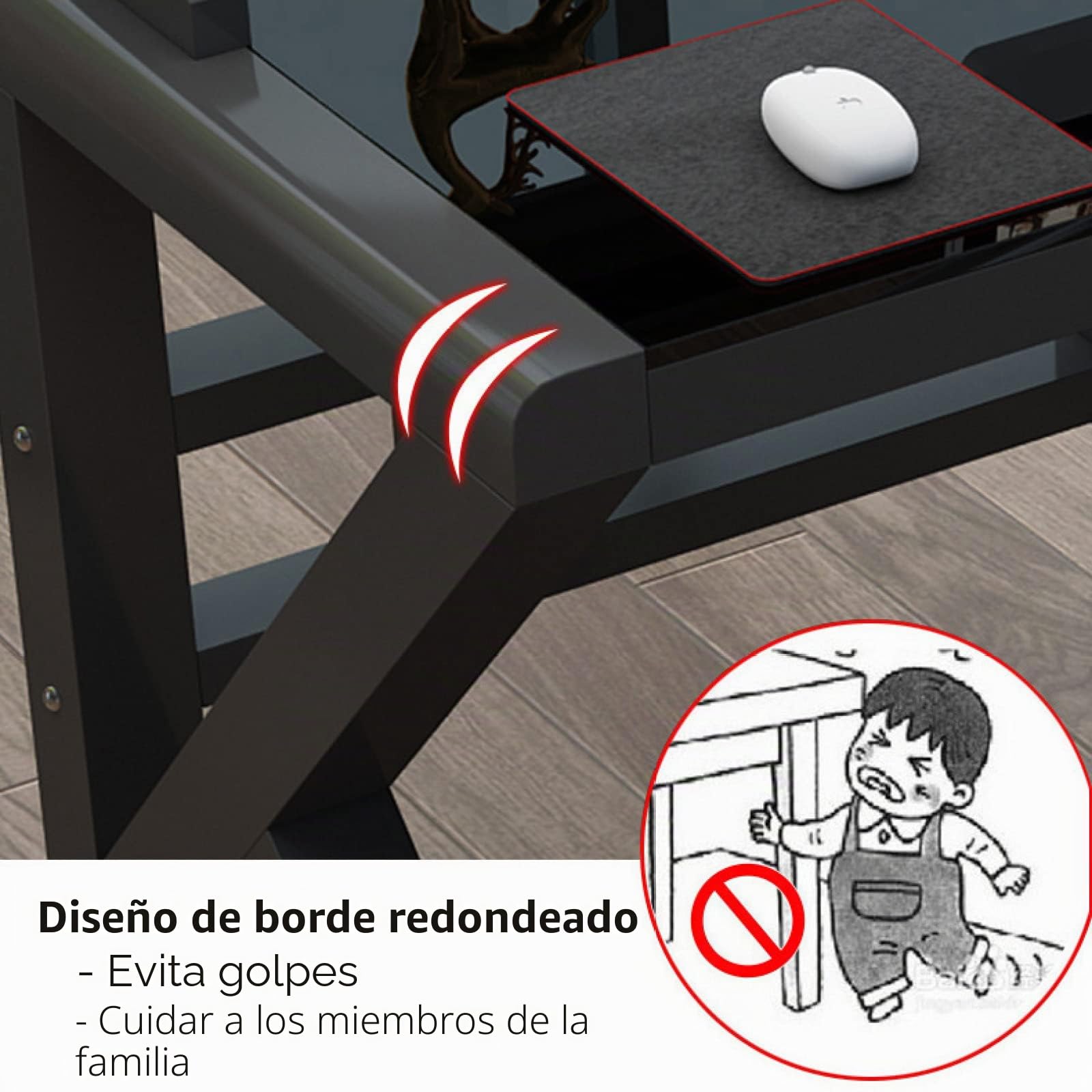 Escritorio de cristal templado para ordenador – Diseño moderno, marco de metal en forma de Z – Ideal para oficina en casa, estudios y juegos