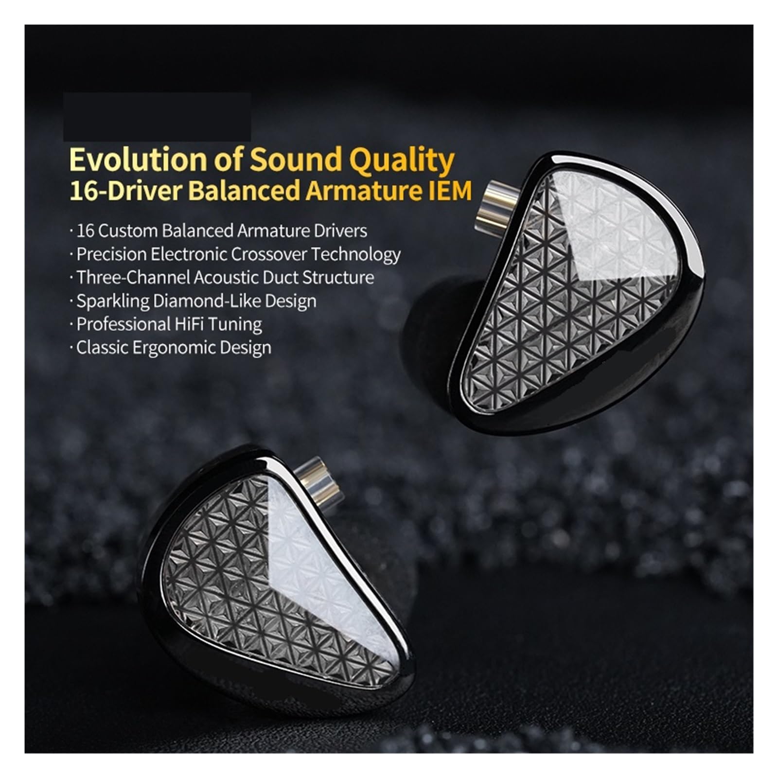 Écouteurs Intra-Auriculaires à 8 Armatures équilibrées, Casque d'écoute avec Moniteur HiFi de Haute qualité sonore(Black no mic)