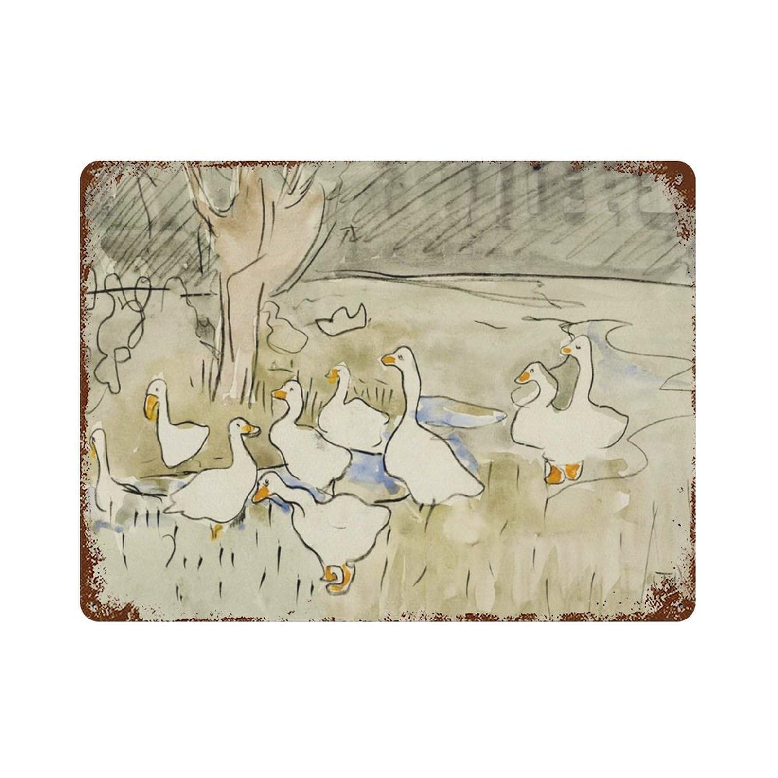 xiaoxiaoshen Vintage Nursery Farmhouse Abstract Duck Animal Illustration Goose Painting Wall Decor Art Metal Tin Poster Modern Home Decor Art Home Bar Shop Decorations Vintage Sign 30x40cm