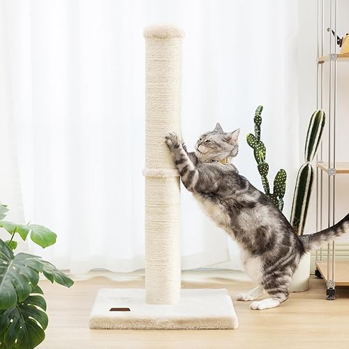 Miniatura 5 de Poste rascador para gatos de 34 pulgadas con cuerda de sisal natural, 4.3 pulgadas de diámetro grande, árbol rascador para gatos de interior, color
