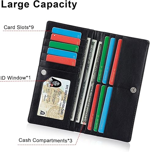 Miniatura 2 de HUA ANGEL Billetera para mujer, ultra delgada y delgada, con bloqueo RFID, tarjetero de crédito, doble embrague, carteras largas, regalo para