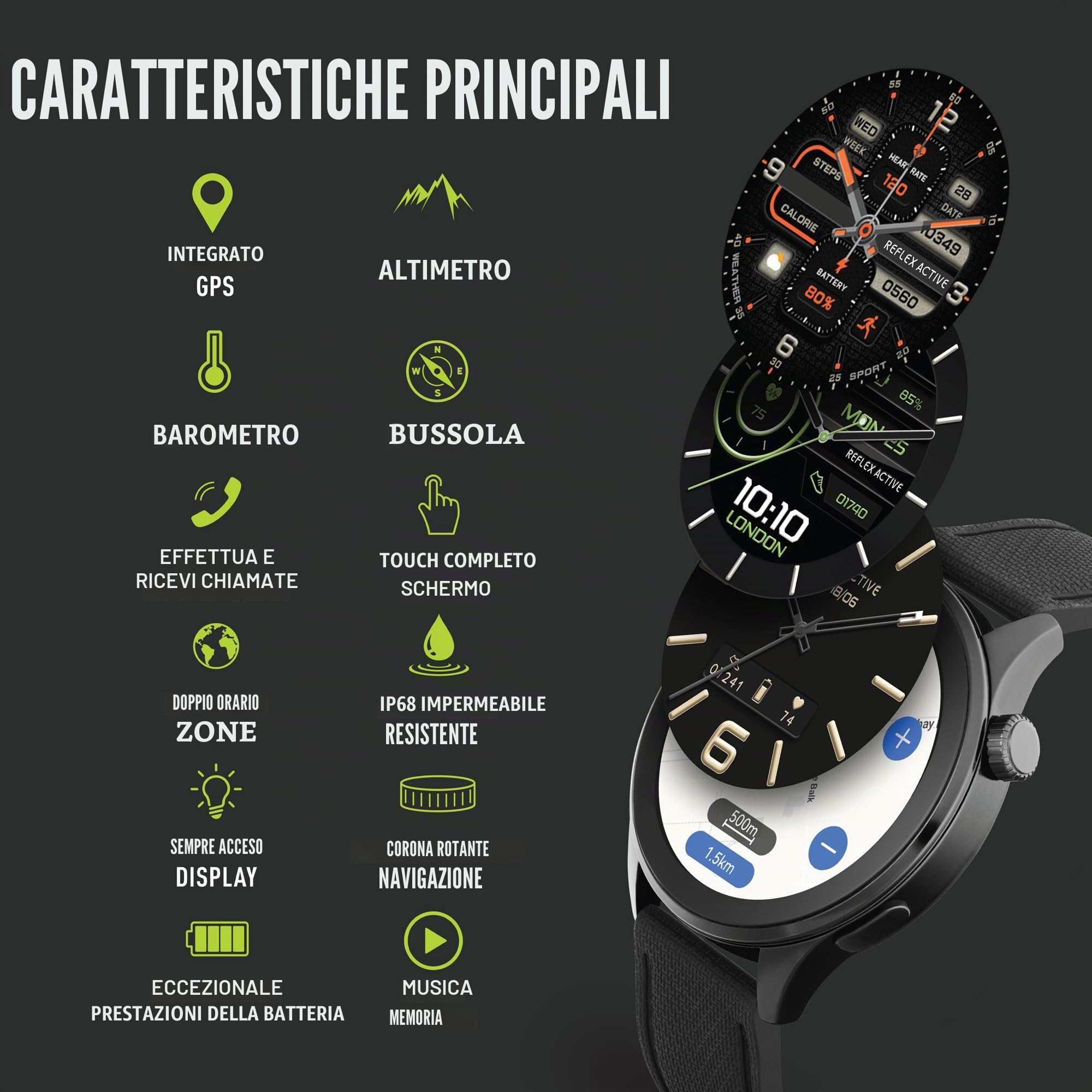 Reflex Active Amoled Series 45 Smart Watch per uomo e donna con GPS integrato, mappe precaricate, effettuare e ricevere chiamate, frequenza cardiaca, modalità sport, monitoraggio del sonno e cinturino