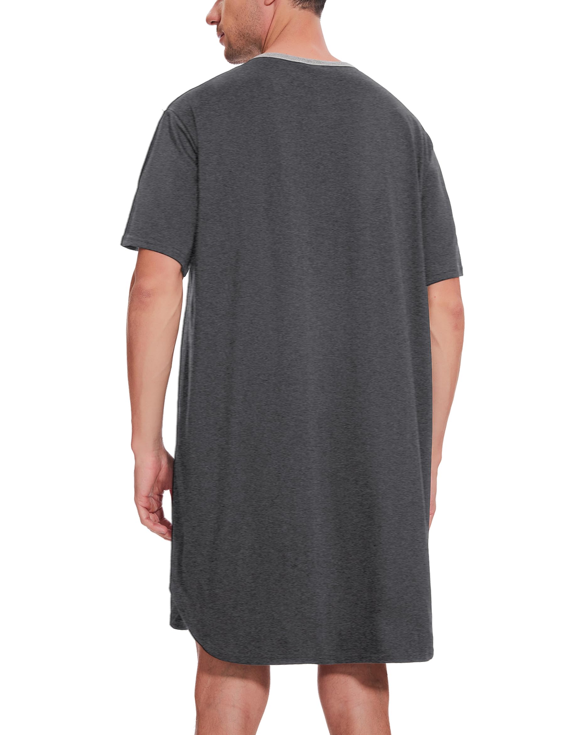 Uniexcosm Nachthemd Herren Kurzarm Schlafshirt Rundhals Einteiliger Schlafanzugoberteile Pyjama Tops Bequem Nachtwäsche Sleepshirt mit Knopfleiste und Brusttasche