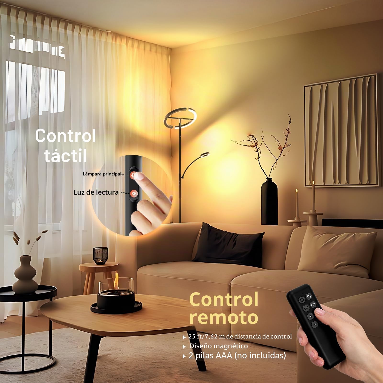 FIMEI Lámpara de Pie 29w, con Control Remoto y Táctil, 3000K-6000K Temperatura de Color & Atenuación Continuas, Moderna Lámpara de Lectura para Sala de Estar, Dormitorio, Oficina