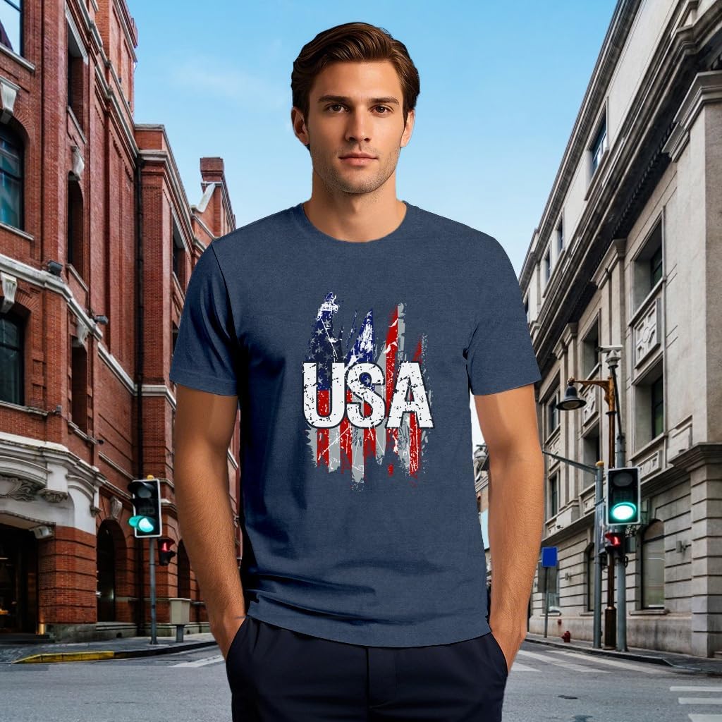 Mens USA Shirt American Flag T-Shirt 4th of July Patriotic Short Sleeve Tee