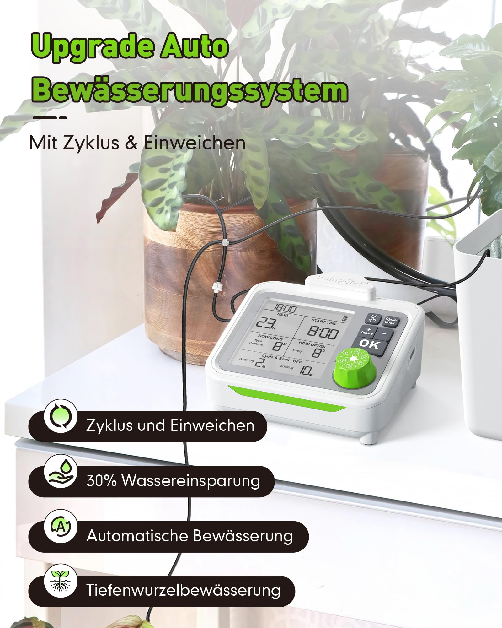RAINPOINT Bewässerungssystem Automatische Bewässerung Zimmerpflanzen mit Zyklus & Einweichen, Manuelle/Verzögerte Bewässerung, Urlaubsbewässerung, Tropfbewässerungskit für 20 Topfpflanzen