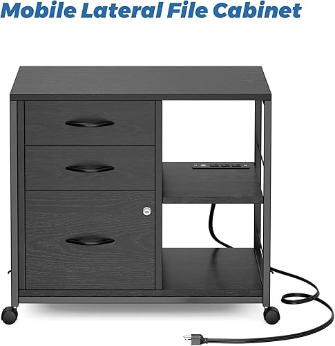 Miniatura 9 de Lulive Archivador para oficina en casa, archivador con cerradura y puerto de carga USB, archivador de 3 cajones, archivador rodante con