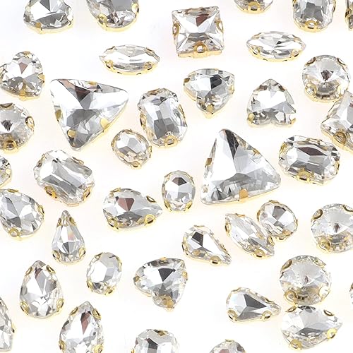 Miniatura 20 de 50 diamantes de imitación para coser, formas mixtas, diamantes de imitación de cristal para coser en gemas de cristal, parte trasera plana mental