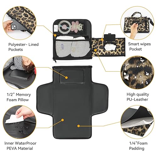 Miniatura 2 de cambiador de pañales portátil para niñas y niños recién nacidos, kit de viaje, cambiador Daiper impermeable, bolsa de toallitas y bolsa Daiper,