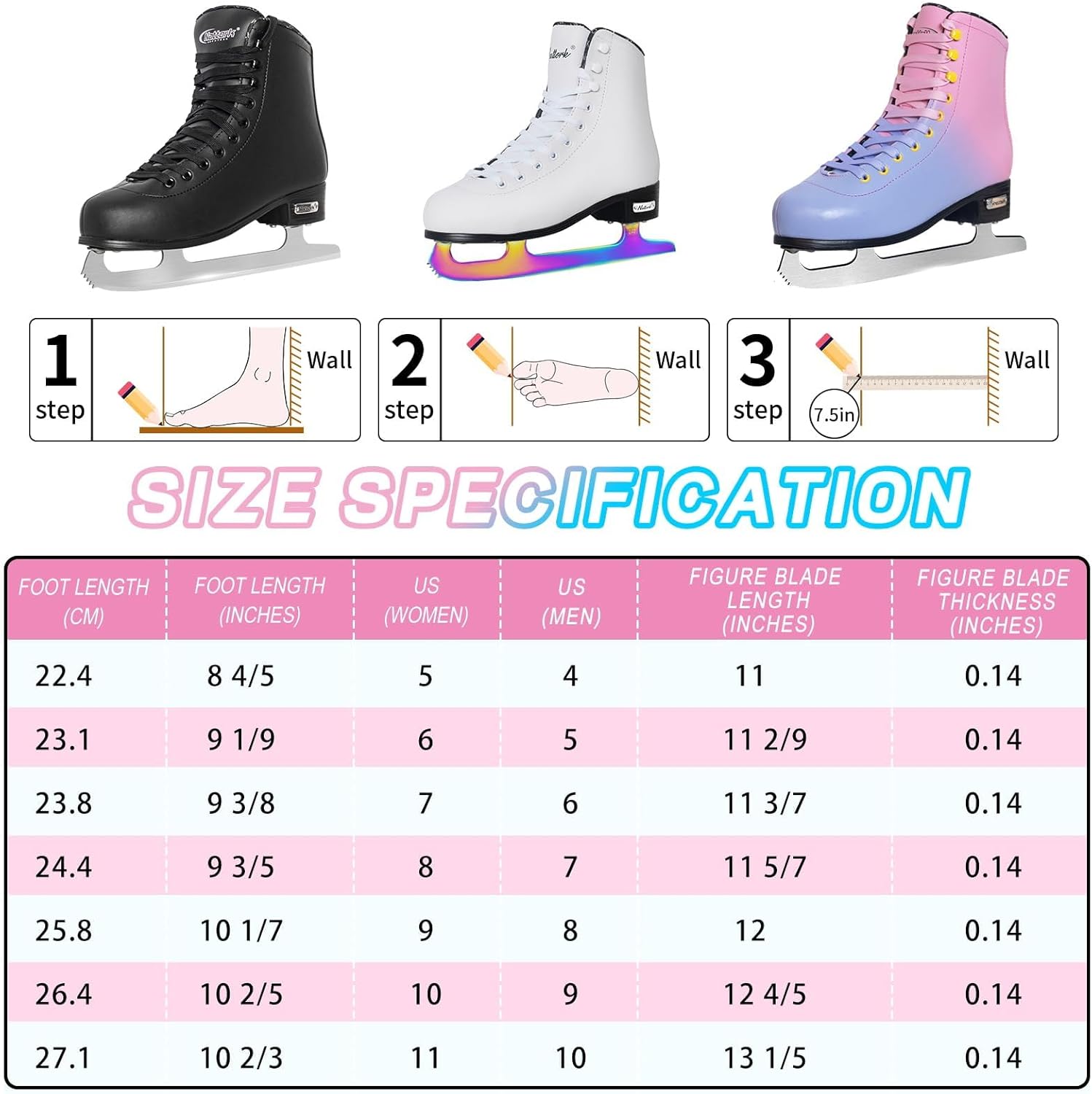 MammyGol Womens/Misses/Girls Lace up Light Support Ice Figure Skates Women Size 6 7 8 9 10 11 12