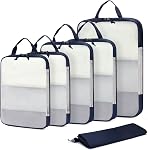 ECOHUB Cubes d'emballage de compression, 6 Set organisateur de voyage compressible avec YKK Une fermeture éclair, Ultra Résistant à la déchirure, organisateurs de valises Sac pour transporter des bagages, organisateurs d'emballage léger, Beige