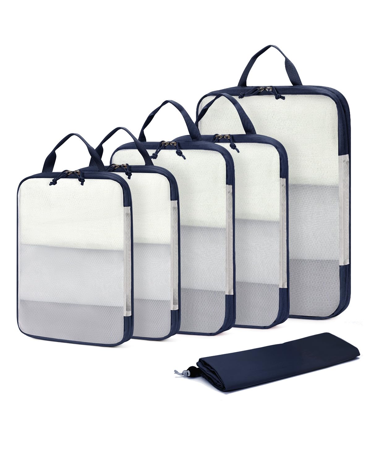 ECOHUB Compression Packing Cubes, 6 Set Compressible Travel Organizer with YKK Zipper, Ultra Tear Resistant, Suitcase Organizers Bag for Carry on Luggage, Lightweight Packing Organizers, Dark Blue